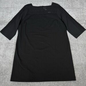 NWT Chico's Dress Women's 4 (20) Black Trim Detail Short 3/4 Sleeve Square Neck‎
